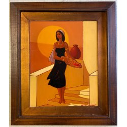 QUADRO DIPINTO OLIO TAVOLA Bruno Oscar Munari FIGURA DONNA ESOTICA '900