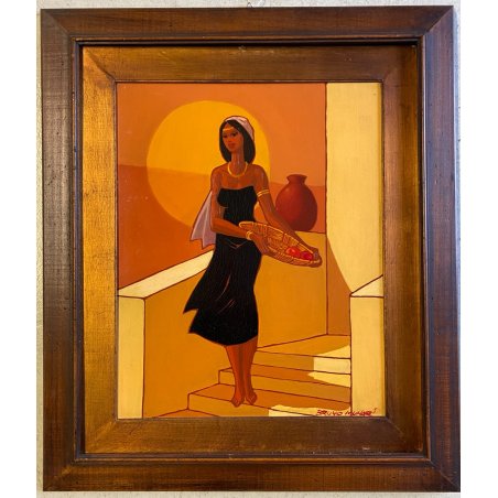 QUADRO DIPINTO OLIO TAVOLA Bruno Oscar Munari FIGURA DONNA ESOTICA '900