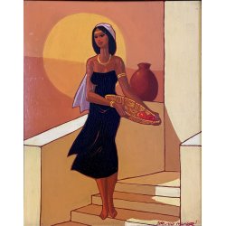 QUADRO DIPINTO OLIO TAVOLA Bruno Oscar Munari FIGURA DONNA ESOTICA '900