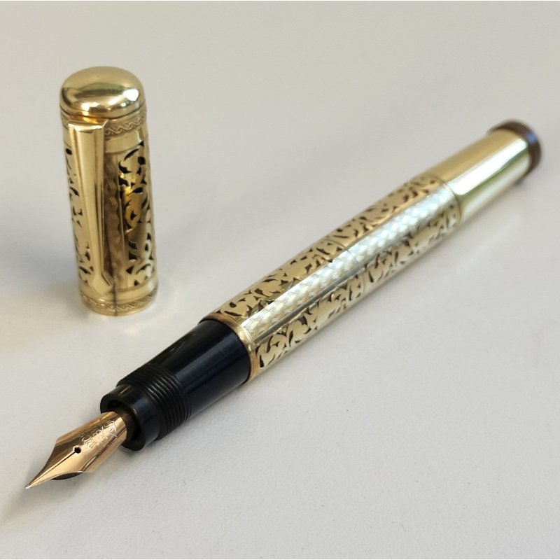 EUROPA Antica Penna Stilografica RETRATTILE PLACCATO ORO Old Safety Fountain Pen