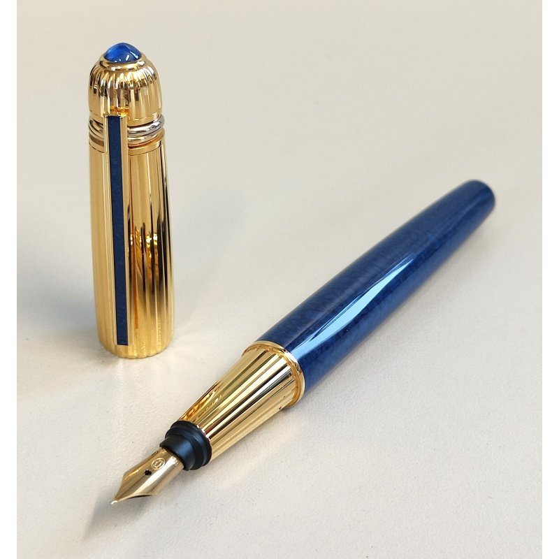 PASHA de CARTIER Penna Stilografica BLU nib ORO 18k Vintage Fountain Pen TRINITY