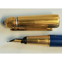 PASHA de CARTIER Penna Stilografica BLU nib ORO 18k Vintage Fountain Pen TRINITY
