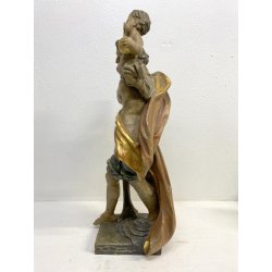 SCULTURA SAN CRISTOFORO BAMBINO GESU LEGNO SCOLPITO DIPINTO DORATO 63 cm/h '900