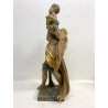 SCULTURA SAN CRISTOFORO BAMBINO GESU LEGNO SCOLPITO DIPINTO DORATO 63 cm/h '900