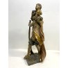 SCULTURA SAN CRISTOFORO BAMBINO GESU LEGNO SCOLPITO DIPINTO DORATO 63 cm/h '900