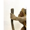 SCULTURA SAN CRISTOFORO BAMBINO GESU LEGNO SCOLPITO DIPINTO DORATO 63 cm/h '900