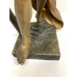 SCULTURA SAN CRISTOFORO BAMBINO GESU LEGNO SCOLPITO DIPINTO DORATO 63 cm/h '900