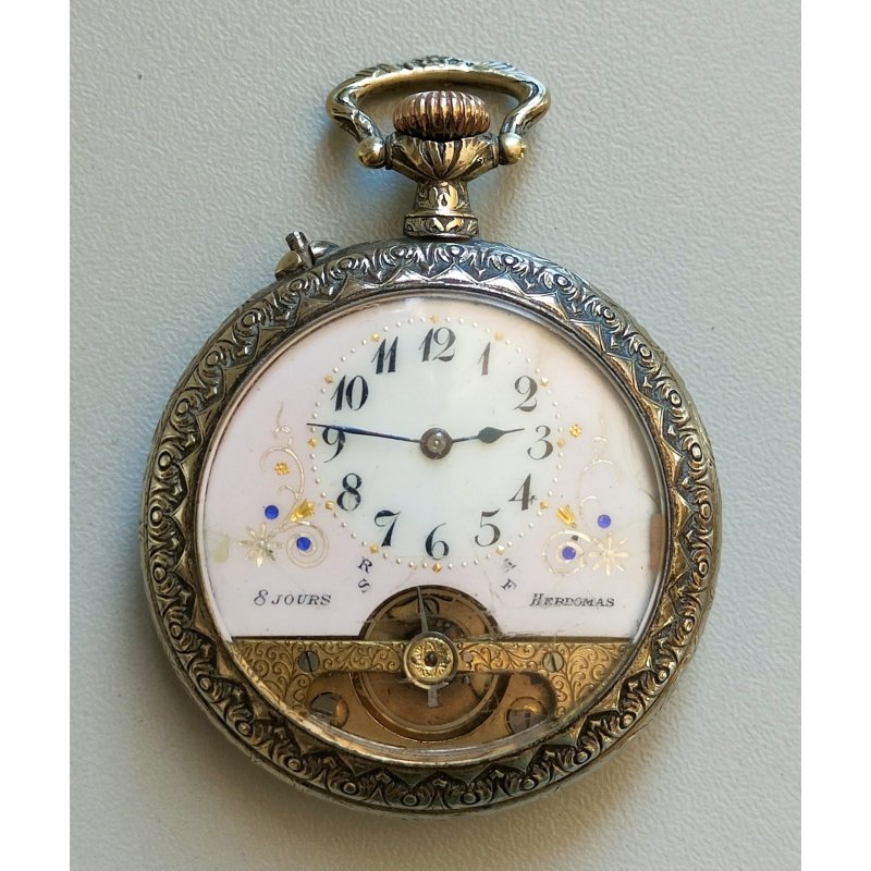Hebdomas 8 days ANTICO OROLOGIO TASCA epoca 900 OLD POCKET WATCH taschino ø 50mm