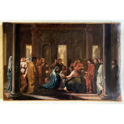 ANTICO DIPINTO OLIO TELA SCENA "Il sacramento del matrimonio" COPIA D'AUTORE 800