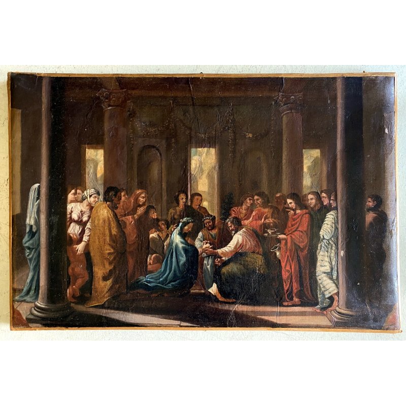 ANTICO DIPINTO OLIO TELA SCENA "Il sacramento del matrimonio" COPIA D'AUTORE 800