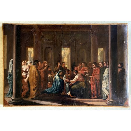 ANTICO DIPINTO OLIO TELA SCENA "Il sacramento del matrimonio" COPIA D'AUTORE 800