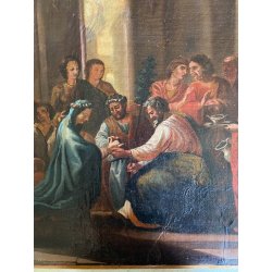 ANTICO DIPINTO OLIO TELA SCENA "Il sacramento del matrimonio" COPIA D'AUTORE 800