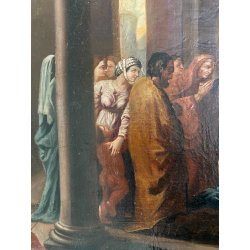 ANTICO DIPINTO OLIO TELA SCENA "Il sacramento del matrimonio" COPIA D'AUTORE 800