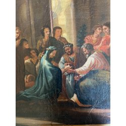 ANTICO DIPINTO OLIO TELA SCENA "Il sacramento del matrimonio" COPIA D'AUTORE 800