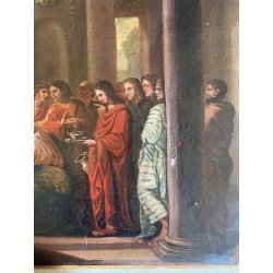 ANTICO DIPINTO OLIO TELA SCENA "Il sacramento del matrimonio" COPIA D'AUTORE 800