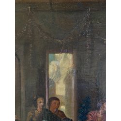 ANTICO DIPINTO OLIO TELA SCENA "Il sacramento del matrimonio" COPIA D'AUTORE 800