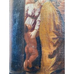 ANTICO DIPINTO OLIO TELA SCENA "Il sacramento del matrimonio" COPIA D'AUTORE 800