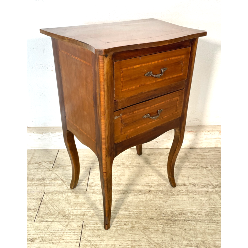 ANTICO COMODINO INTARSIATO LEGNO STILE LUIGI XV epoca '900 DOPPIO CASSETTO TABLE