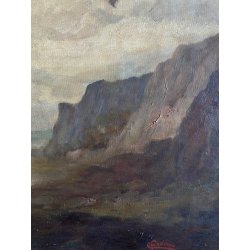 QUADRO DIPINTO OLIO FIRMATO C. Federico PAESAGGIO NATURALE SELVA SENTIERO '800