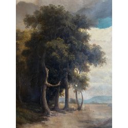 QUADRO DIPINTO OLIO FIRMATO C. Federico PAESAGGIO NATURALE SELVA SENTIERO '800