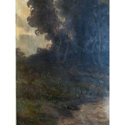 QUADRO DIPINTO OLIO FIRMATO C. Federico PAESAGGIO NATURALE SELVA SENTIERO '800
