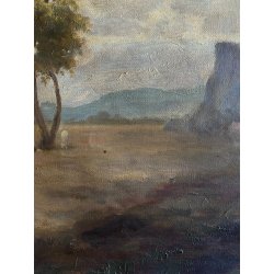 QUADRO DIPINTO OLIO FIRMATO C. Federico PAESAGGIO NATURALE SELVA SENTIERO '800