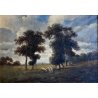 QUADRO DIPINTO OLIO FIRMATO C. Federico PAESAGGIO PASTORALE SELVA PECORE '800