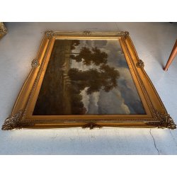 QUADRO DIPINTO OLIO FIRMATO C. Federico PAESAGGIO PASTORALE SELVA PECORE '800