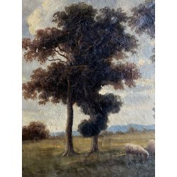 QUADRO DIPINTO OLIO FIRMATO C. Federico PAESAGGIO PASTORALE SELVA PECORE '800