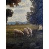 QUADRO DIPINTO OLIO FIRMATO C. Federico PAESAGGIO PASTORALE SELVA PECORE '800
