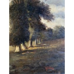 QUADRO DIPINTO OLIO FIRMATO C. Federico PAESAGGIO PASTORALE SELVA PECORE '800