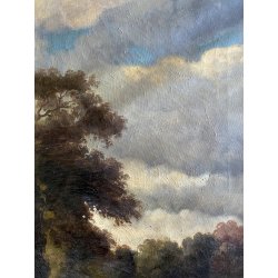 QUADRO DIPINTO OLIO FIRMATO C. Federico PAESAGGIO PASTORALE SELVA PECORE '800