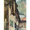 ANTICO DIPINTO OLIO A. Tominetti "Paese Montano" CERVINO ALPI BORGO CONTADINO