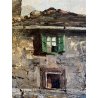 ANTICO DIPINTO OLIO A. Tominetti "Paese Montano" CERVINO ALPI BORGO CONTADINO