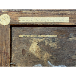 ANTICO DIPINTO OLIO A. Tominetti "Paese Montano" CERVINO ALPI BORGO CONTADINO