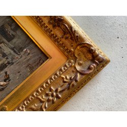 ANTICO DIPINTO OLIO A. Tominetti "Paese Montano" CERVINO ALPI BORGO CONTADINO