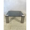 TAVOLINO SALA SALOTTO ACCIAIO VETRO FUME VINTAGE ANNI 70 DESIGN TABLE 74X74 CM
