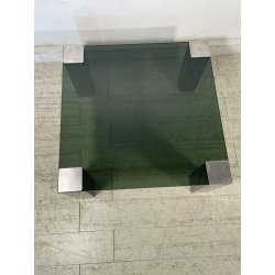 TAVOLINO SALA SALOTTO ACCIAIO VETRO FUME VINTAGE ANNI 70 DESIGN TABLE 74X74 CM