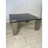 TAVOLINO SALA SALOTTO ACCIAIO VETRO FUME VINTAGE ANNI 70 DESIGN TABLE 74X74 CM