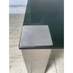 TAVOLINO SALA SALOTTO ACCIAIO VETRO FUME VINTAGE ANNI 70 DESIGN TABLE 74X74 CM