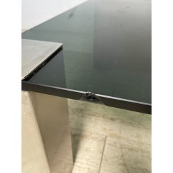 TAVOLINO SALA SALOTTO ACCIAIO VETRO FUME VINTAGE ANNI 70 DESIGN TABLE 74X74 CM