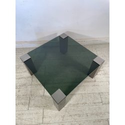 TAVOLINO SALOTTO SALA ACCIAIO VETRO FUME VINTAGE ANNI 70 DESIGN TABLE 74X74 CM