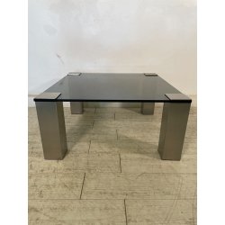 TAVOLINO SALOTTO SALA ACCIAIO VETRO FUME VINTAGE ANNI 70 DESIGN TABLE 74X74 CM