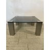 TAVOLINO SALOTTO SALA ACCIAIO VETRO FUME VINTAGE ANNI 70 DESIGN TABLE 74X74 CM