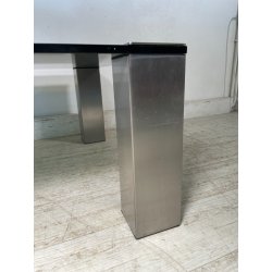 TAVOLINO SALOTTO SALA ACCIAIO VETRO FUME VINTAGE ANNI 70 DESIGN TABLE 74X74 CM