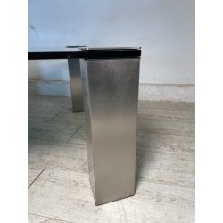 TAVOLINO SALOTTO SALA ACCIAIO VETRO FUME VINTAGE ANNI 70 DESIGN TABLE 74X74 CM