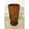 ANTICO VASO PORTAOMBRELLI LEGNO DECORO SCOLPITO EPOCA '900 FOGLIE UVA BASTONI