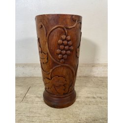 ANTICO VASO PORTAOMBRELLI LEGNO DECORO SCOLPITO EPOCA '900 FOGLIE UVA BASTONI