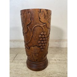 ANTICO VASO PORTAOMBRELLI LEGNO DECORO SCOLPITO EPOCA '900 FOGLIE UVA BASTONI