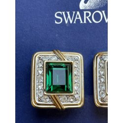 SWAROVSKI ORECCHINI a clip VINTAGE DORATI con STRASS e pietra VERDE SMERALDO